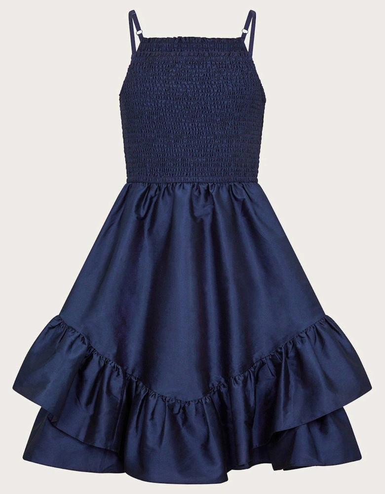 Girls Clariska Smocked Taffeta Prom Dress - Navy