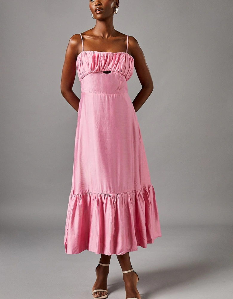 Strappy Cut Out Gathered Bust Maxi Holiday Dress