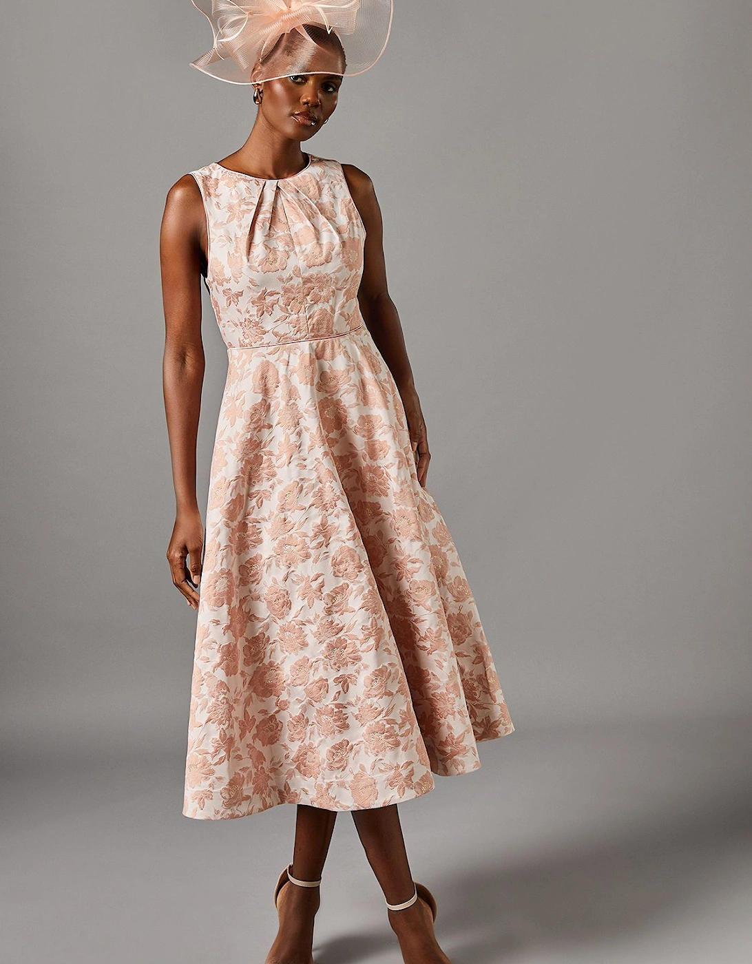 Sleeveless Jacquard Fit And Flare Midi Dress, 2 of 1