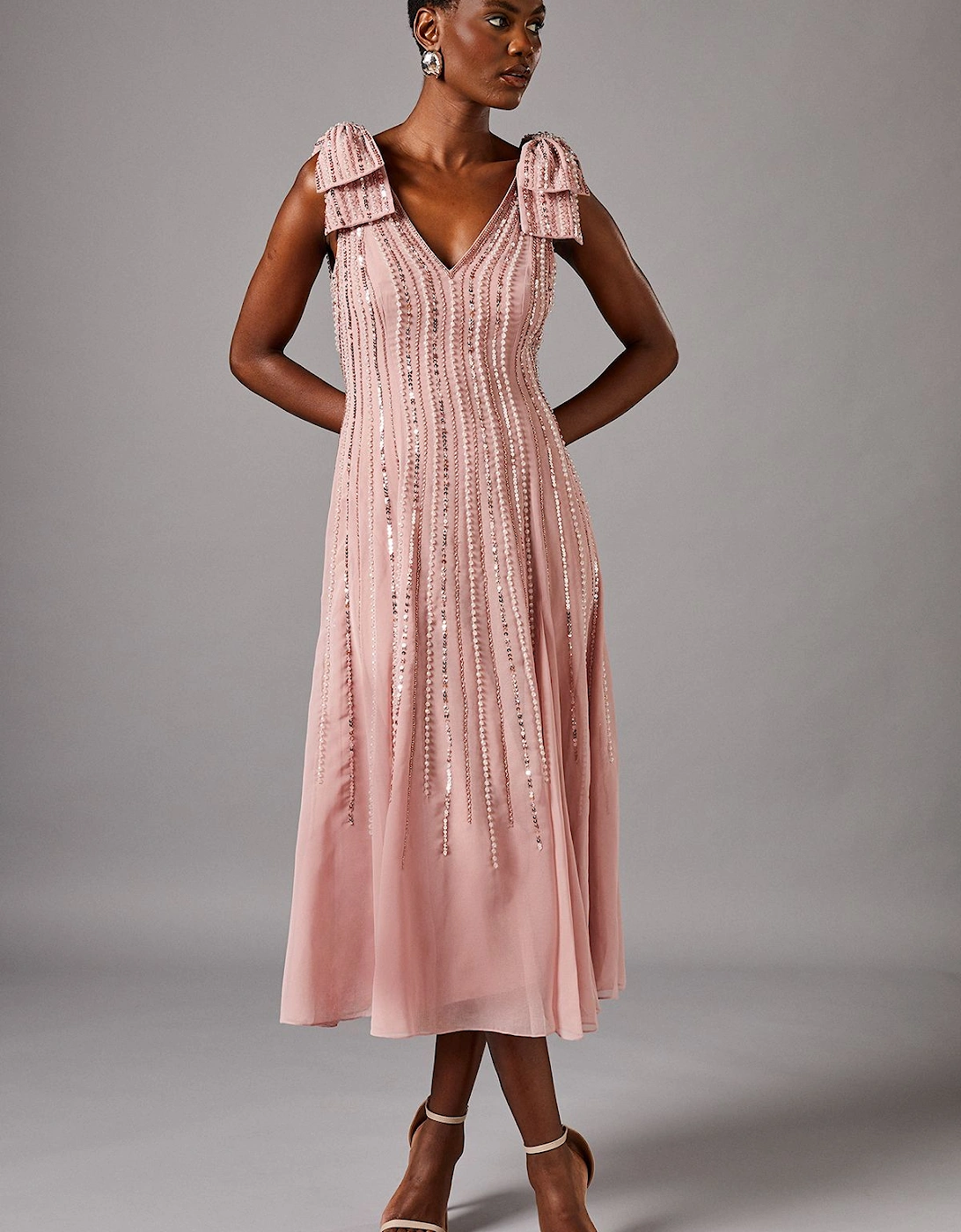 Bow Shoulder Embellished Midi Dress, 2 of 1