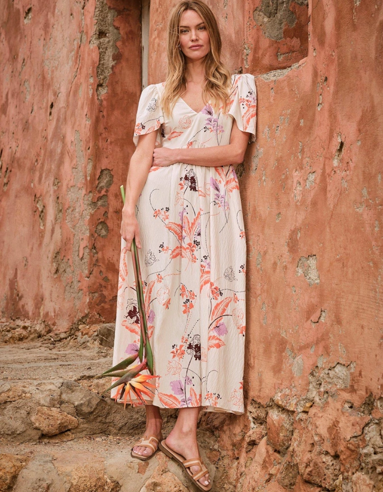 Marlow Flute Sleeve Dress - Beige