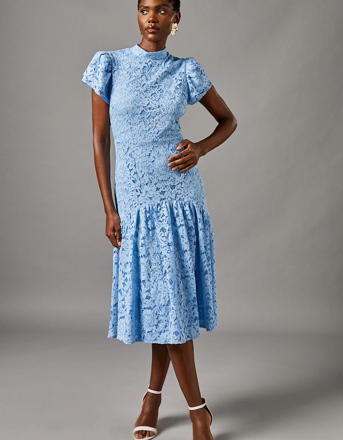 Lace Frill Sleeve High Neck Midi, 2 of 1