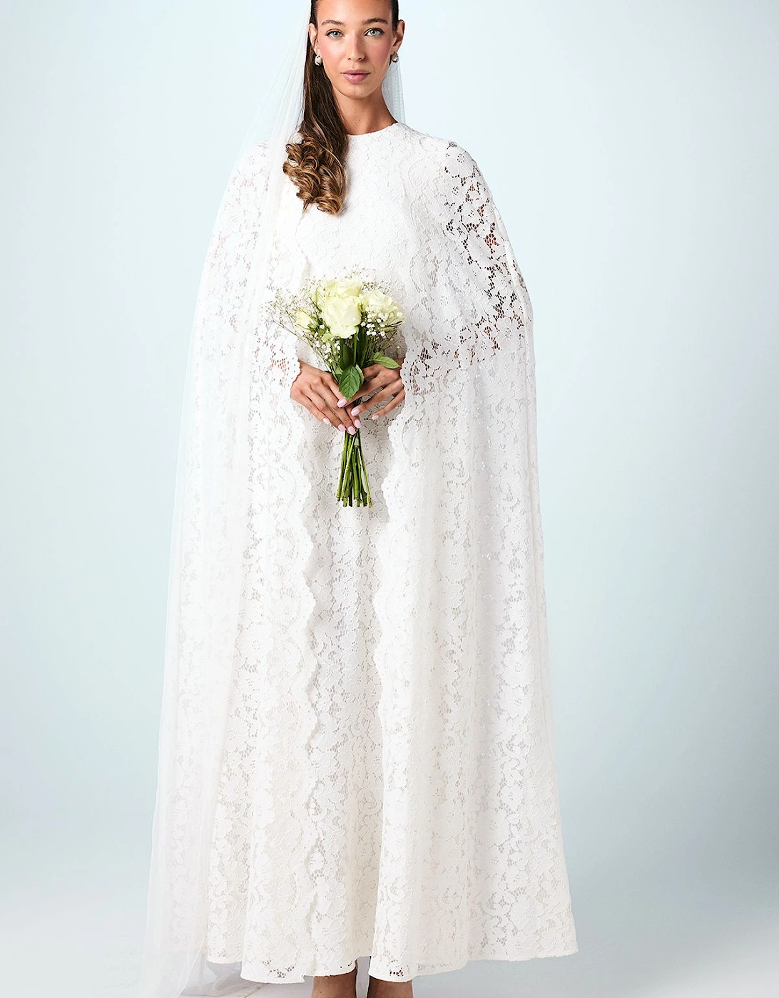 Lace Cape Wedding Dress, 2 of 1