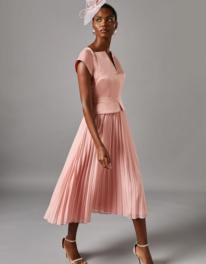 Cap Sleeve Pleated Skirt Midi Wedding Guest Dress