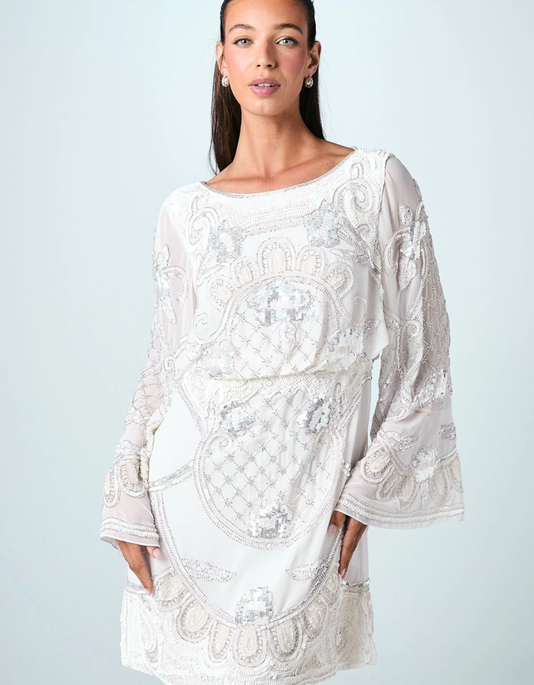 Premium Beaded Placement Artwork Bridal Mini Dress