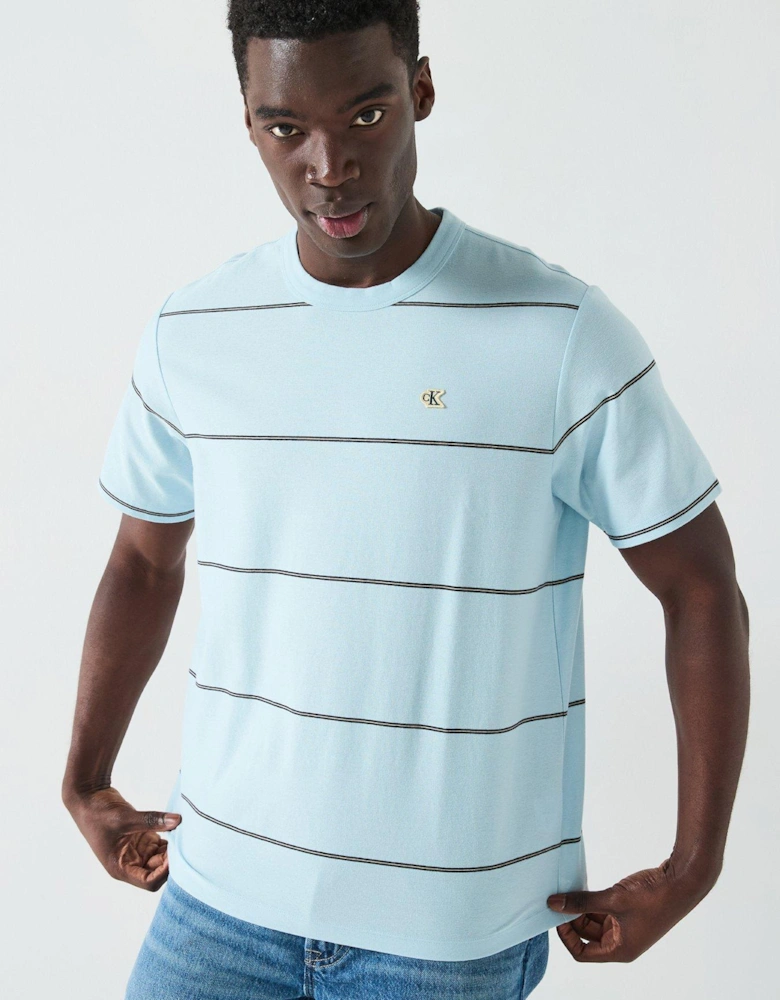 Short Sleeve Wide Stripe Easy T-Shirt - Light Blue