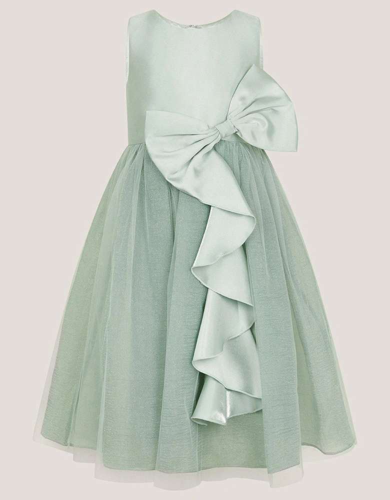Girls Waterfall Bow Tulle Dress - Green