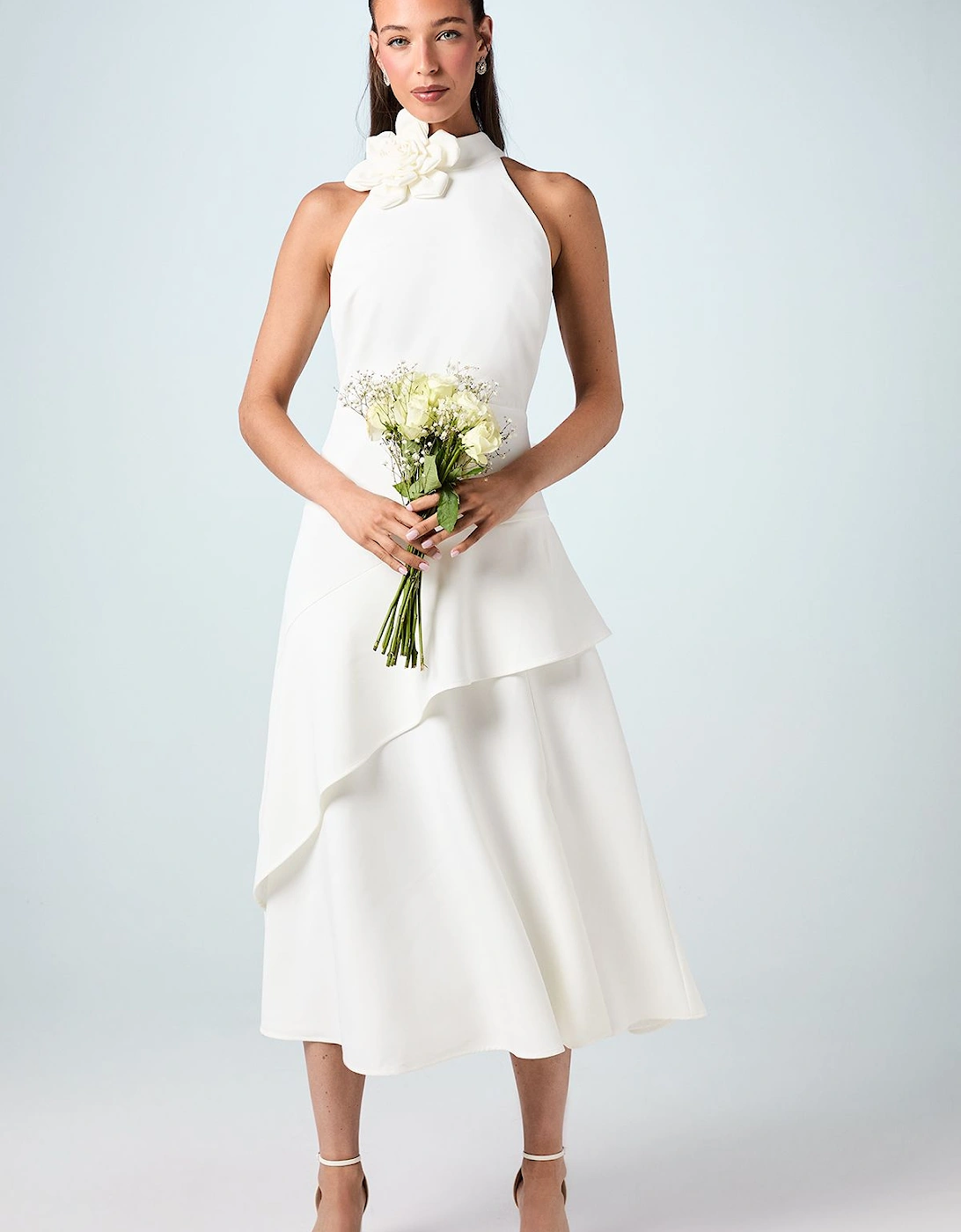 High Neck Corsage Detail Midi Dress, 2 of 1