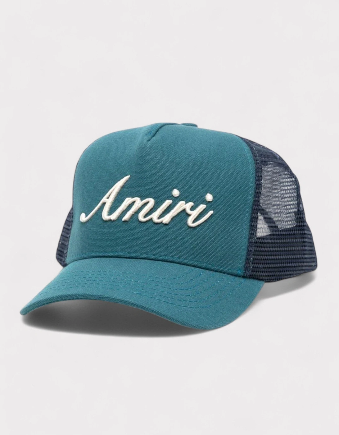 Script Trucker Hat Teal Green