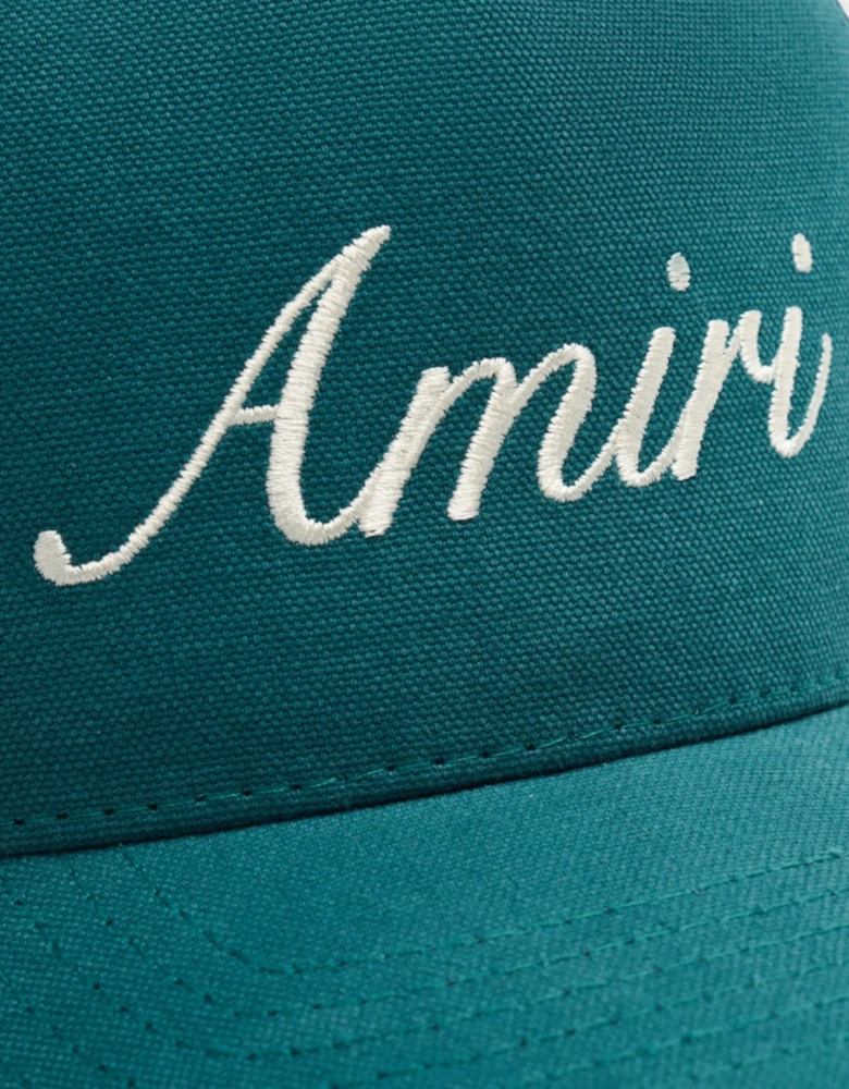 Script Trucker Hat Teal Green
