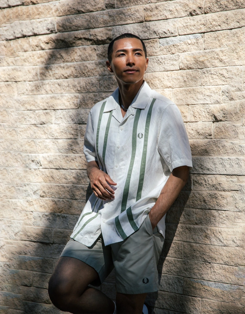 Panelled Short Sleeve Linen Blend Shirt