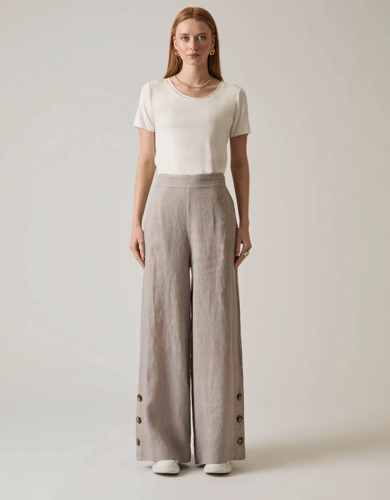 Taupe Linen Button Trousers