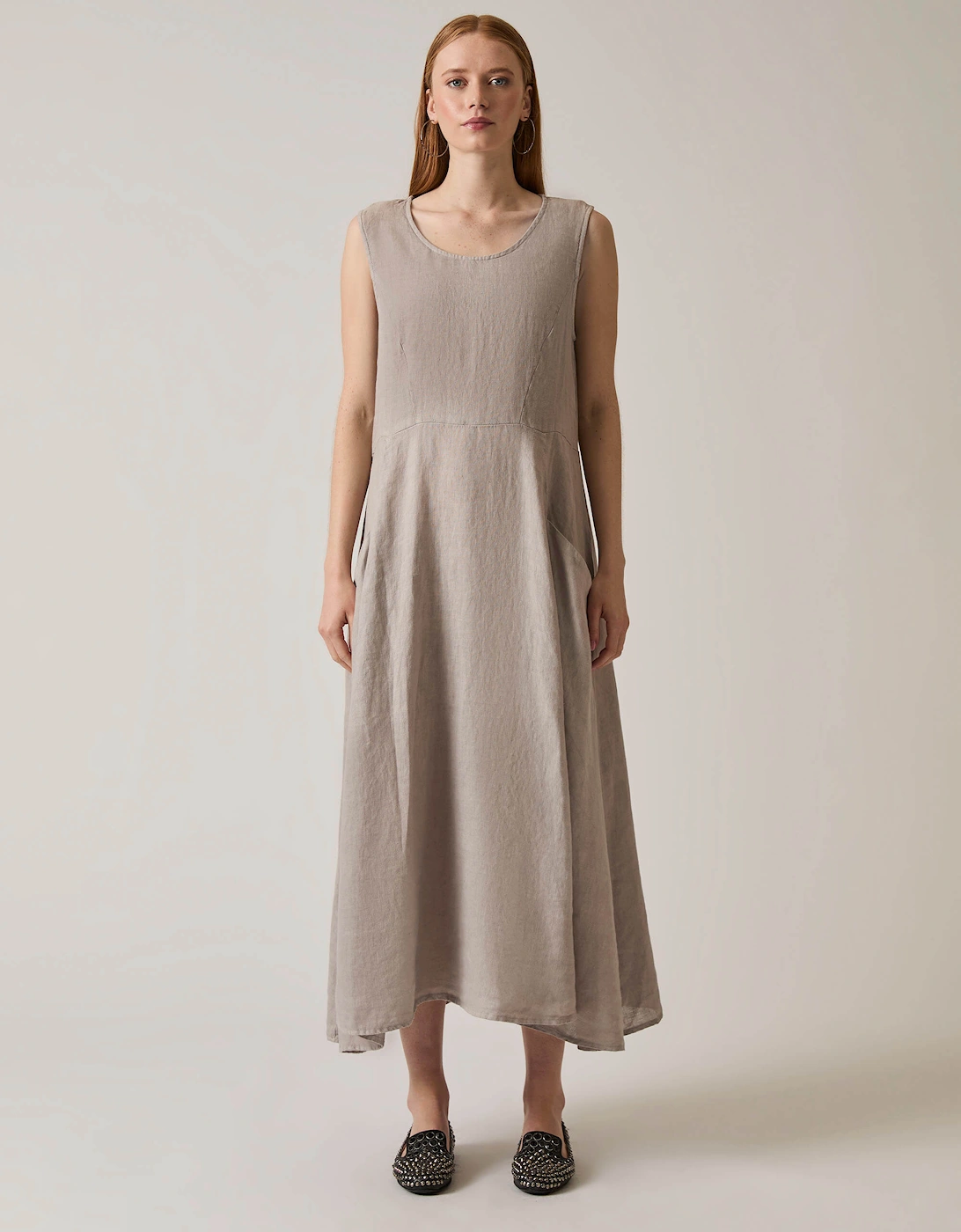 Linen Taupe Midi Dress, 7 of 6