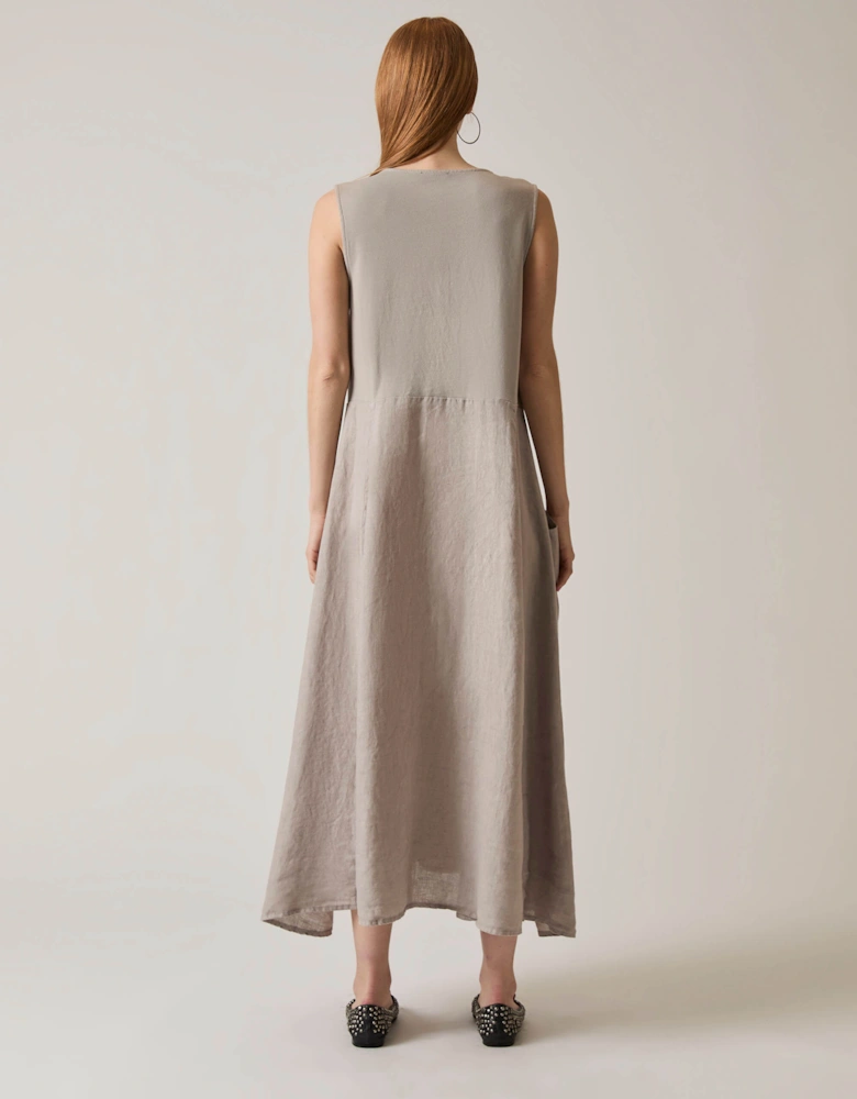 Linen Taupe Midi Dress