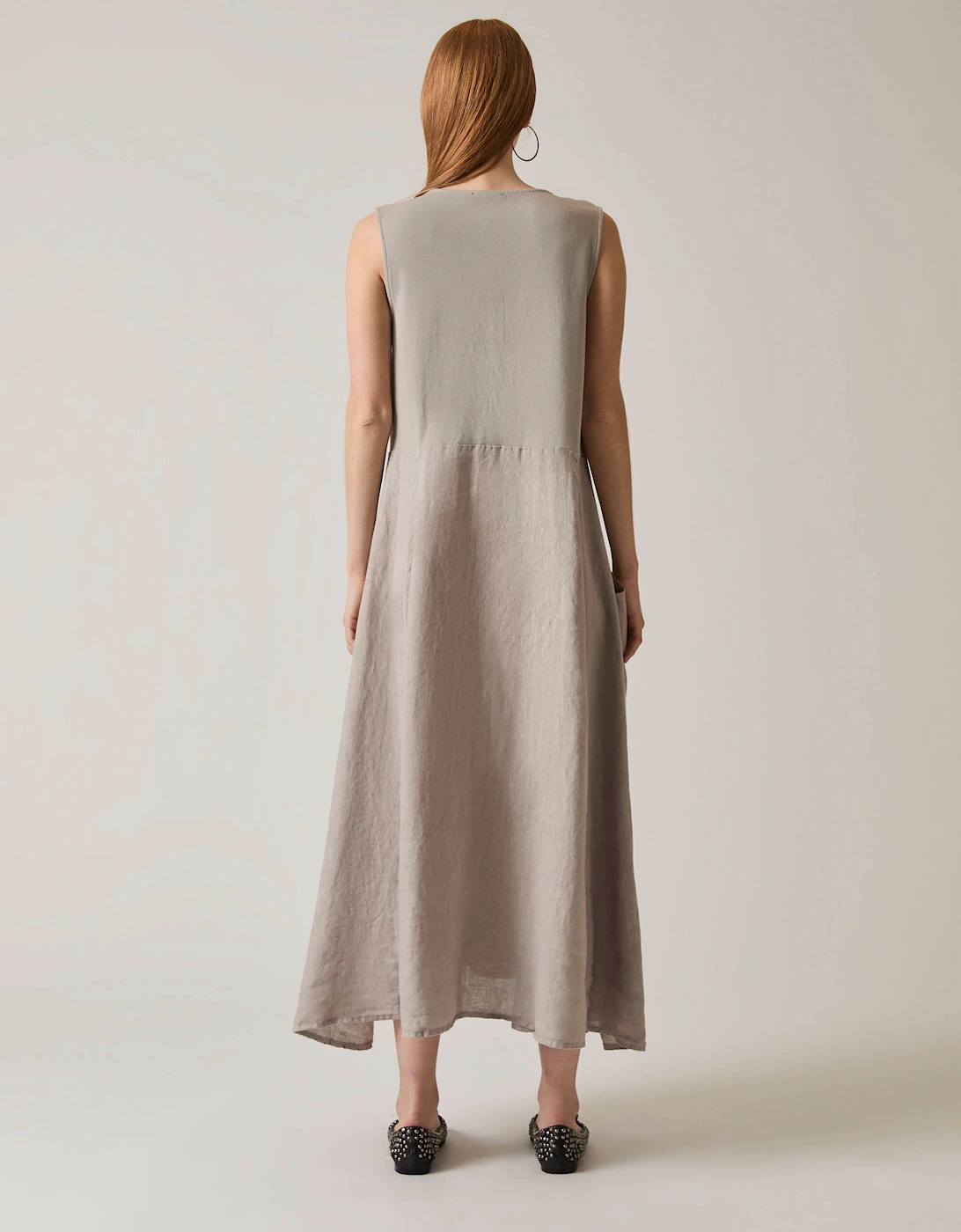 Linen Taupe Midi Dress