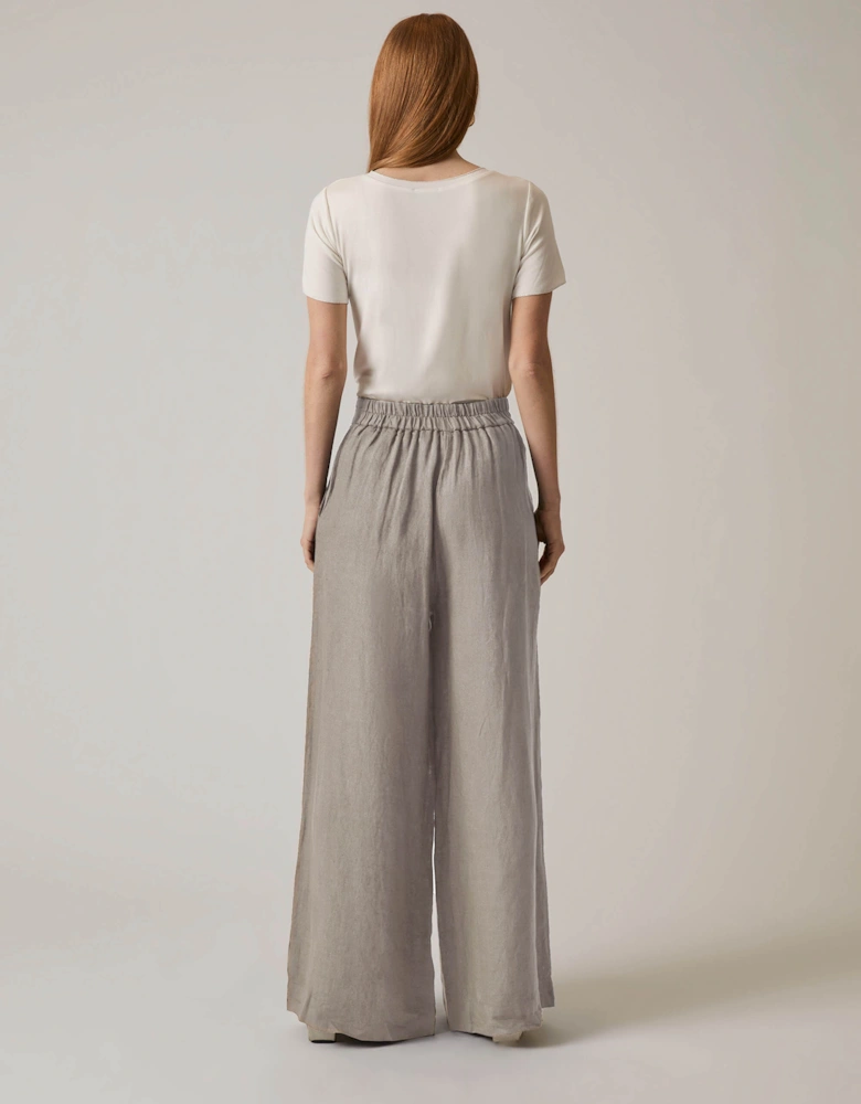 Taupe Linen Button Trousers