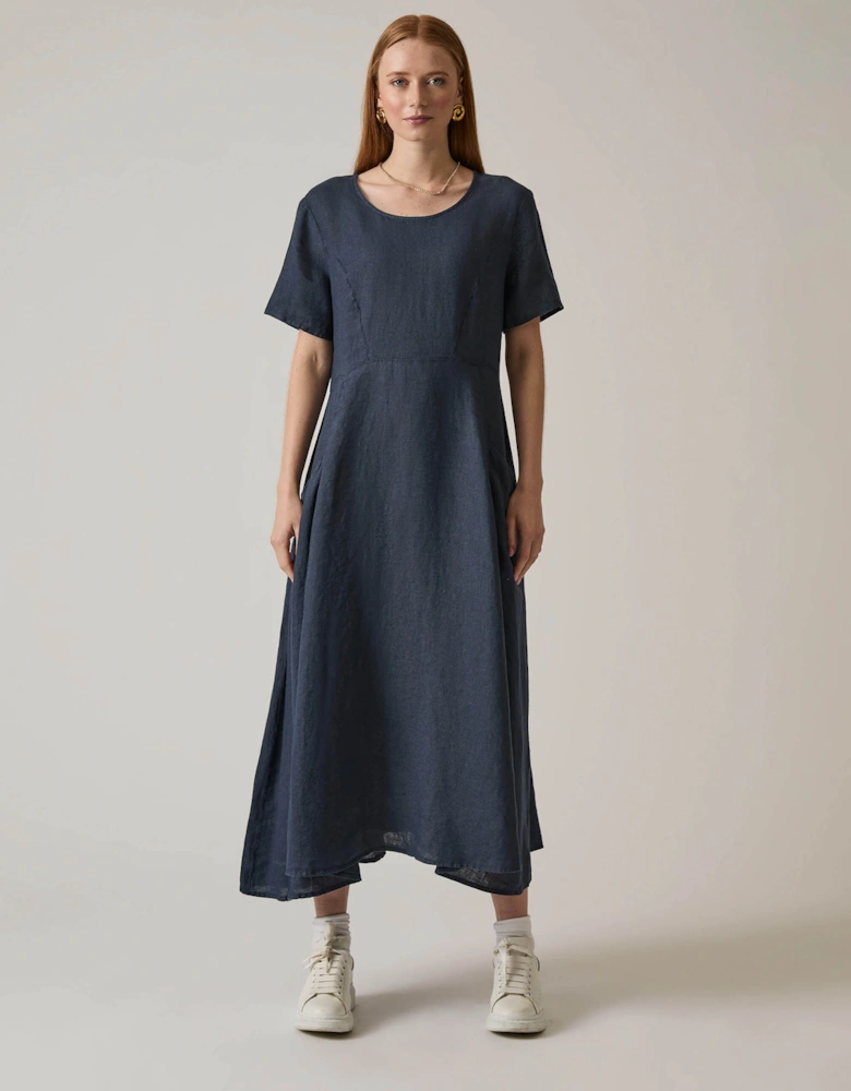 Linen Navy Pocket Midi Dress