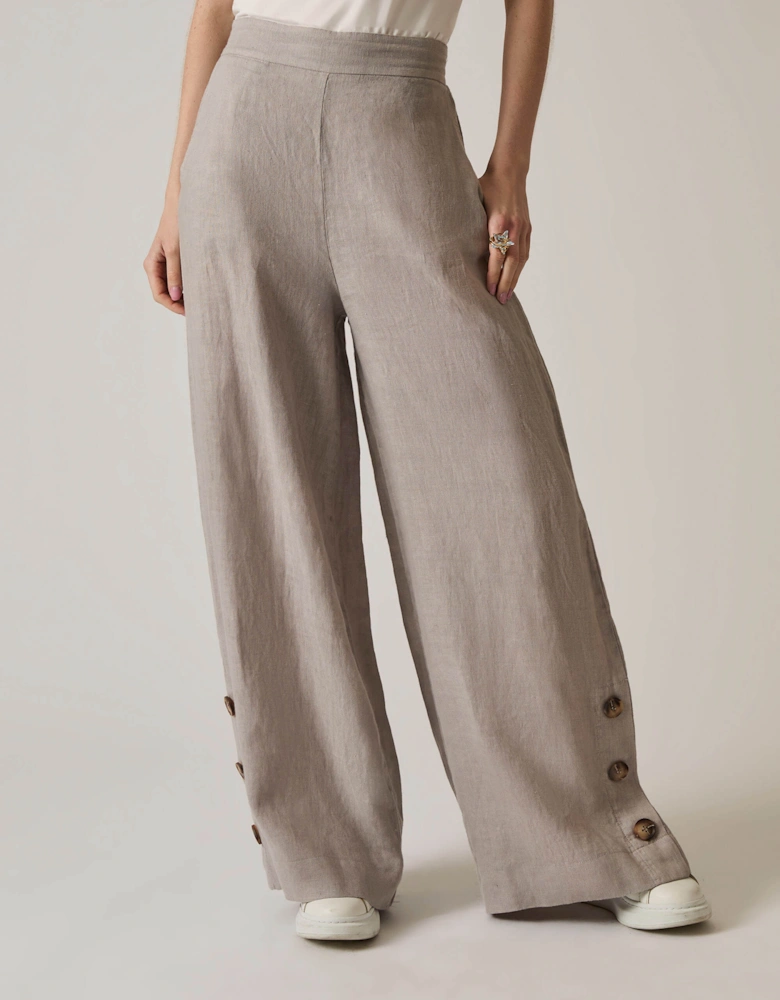 Taupe Linen Button Trousers
