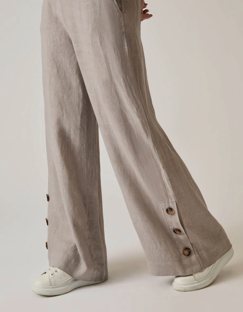 Taupe Linen Button Trousers