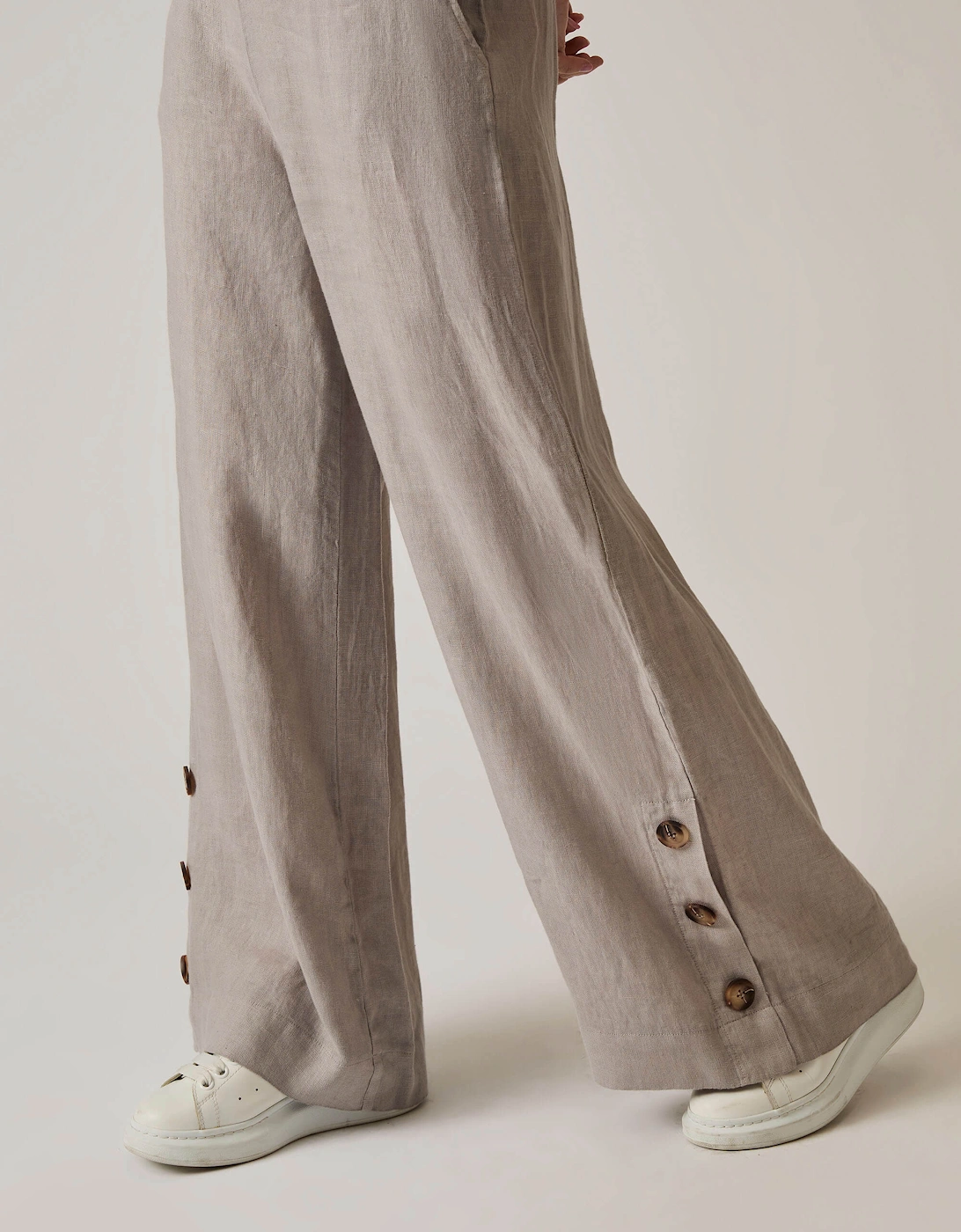 Taupe Linen Button Trousers