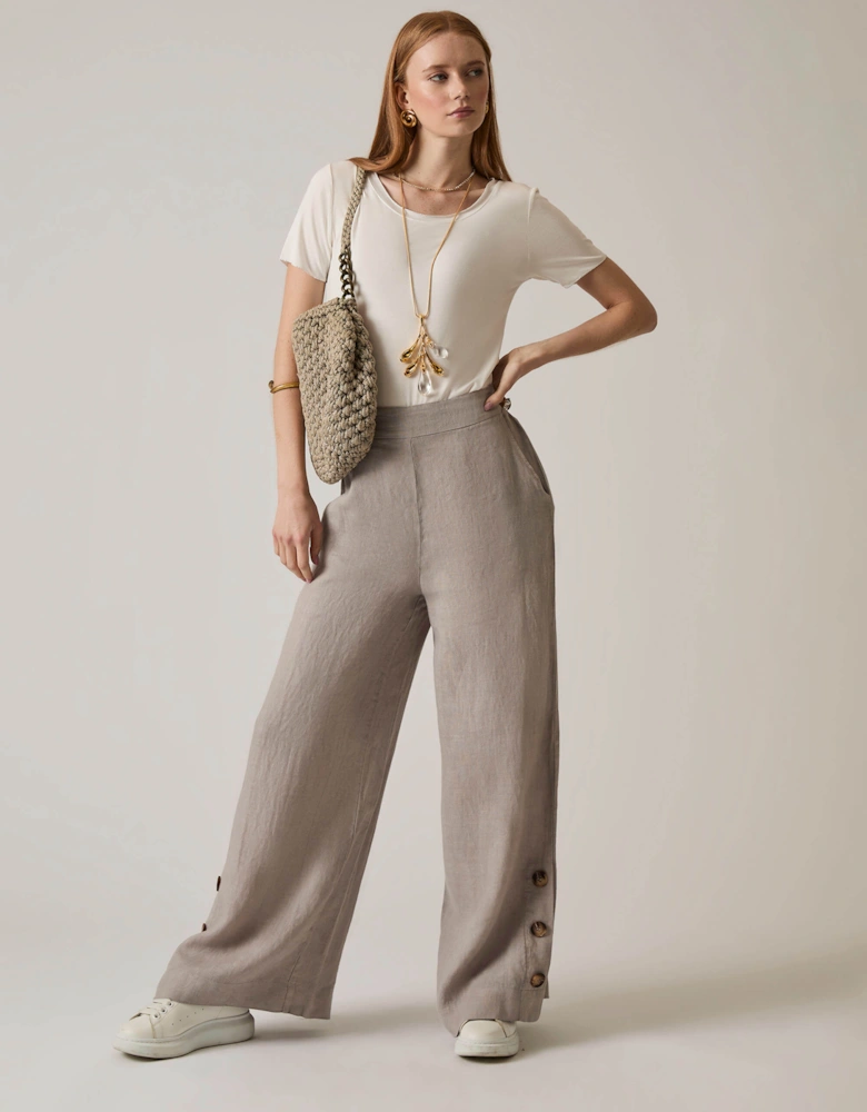 Taupe Linen Button Trousers