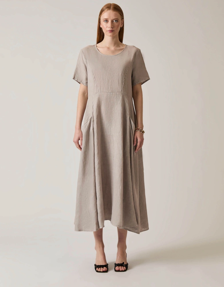 Linen Taupe Pocket Midi Dress