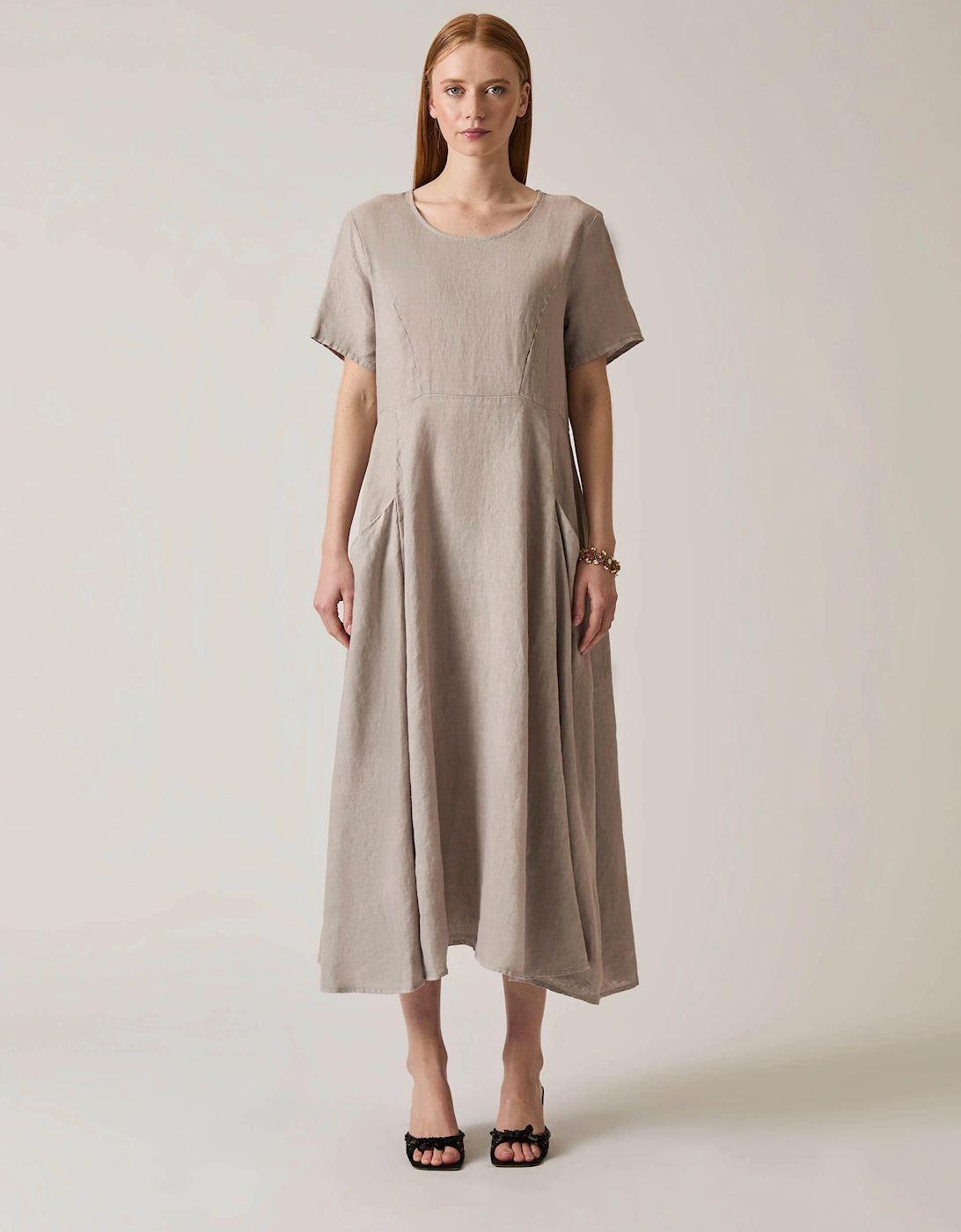 Linen Taupe Pocket Midi Dress, 7 of 6