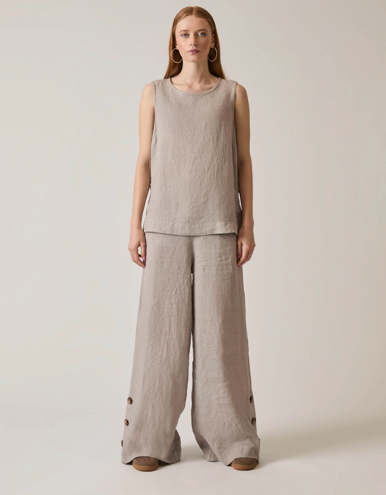 Taupe Linen Button Top