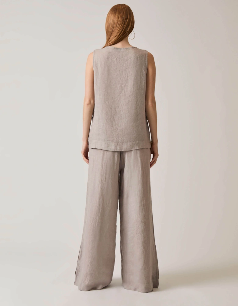 Taupe Linen Button Top