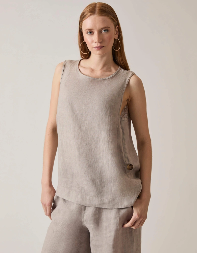 Taupe Linen Button Top