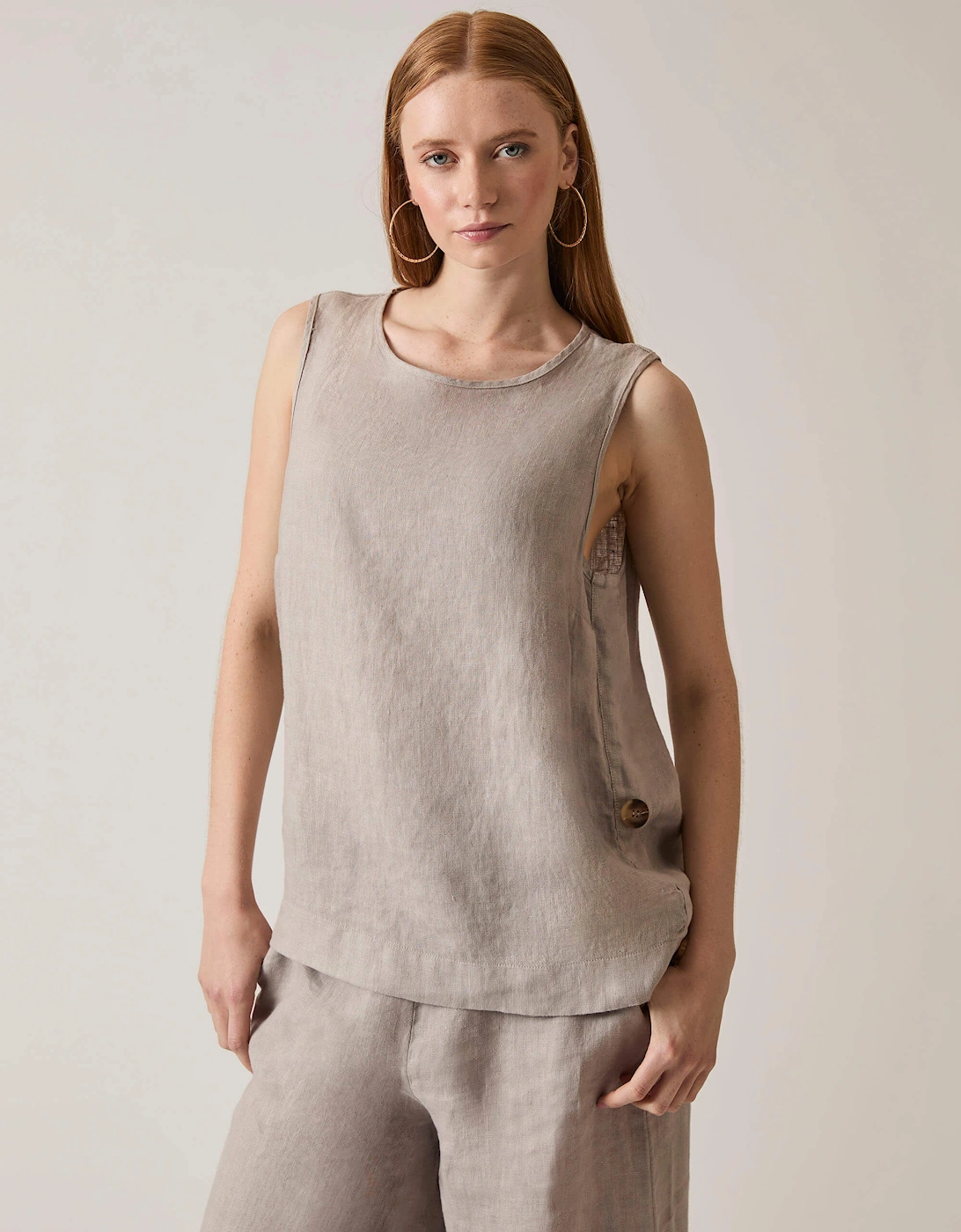 Taupe Linen Button Top