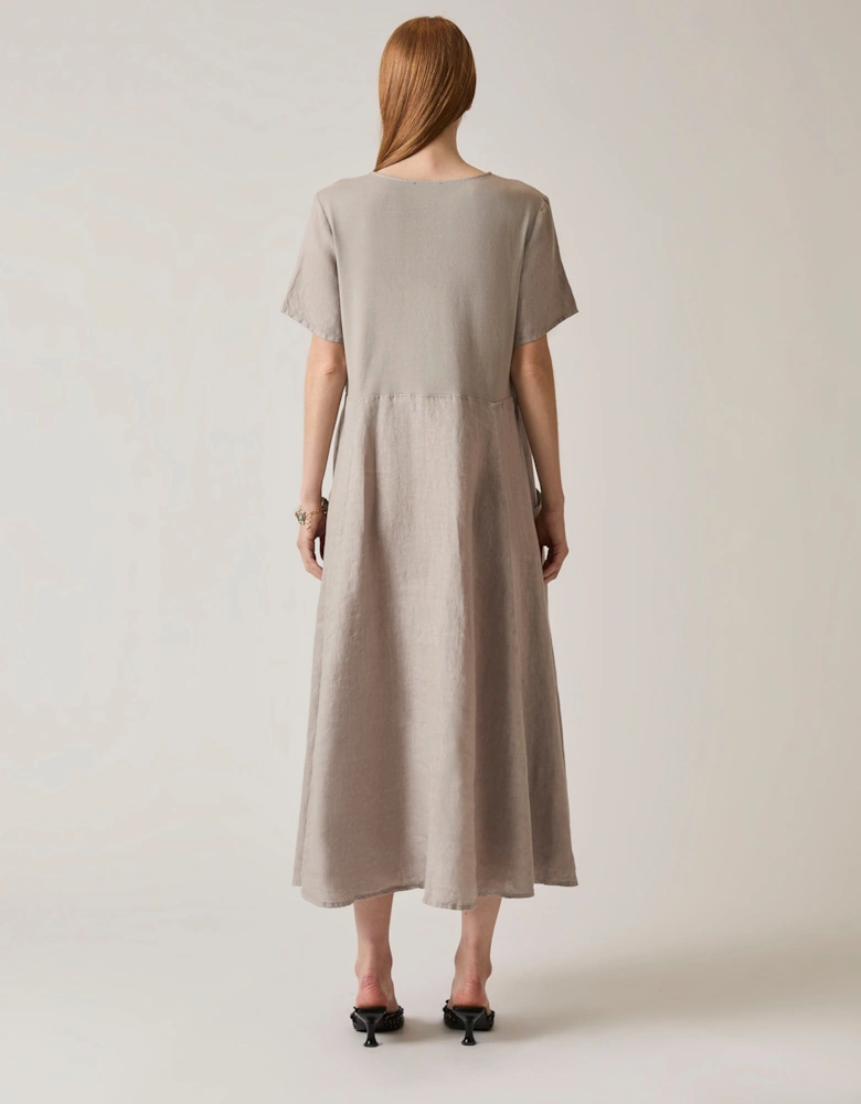 Linen Taupe Pocket Midi Dress