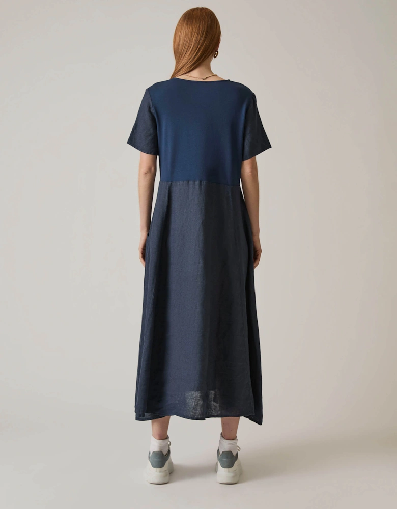 Linen Navy Pocket Midi Dress