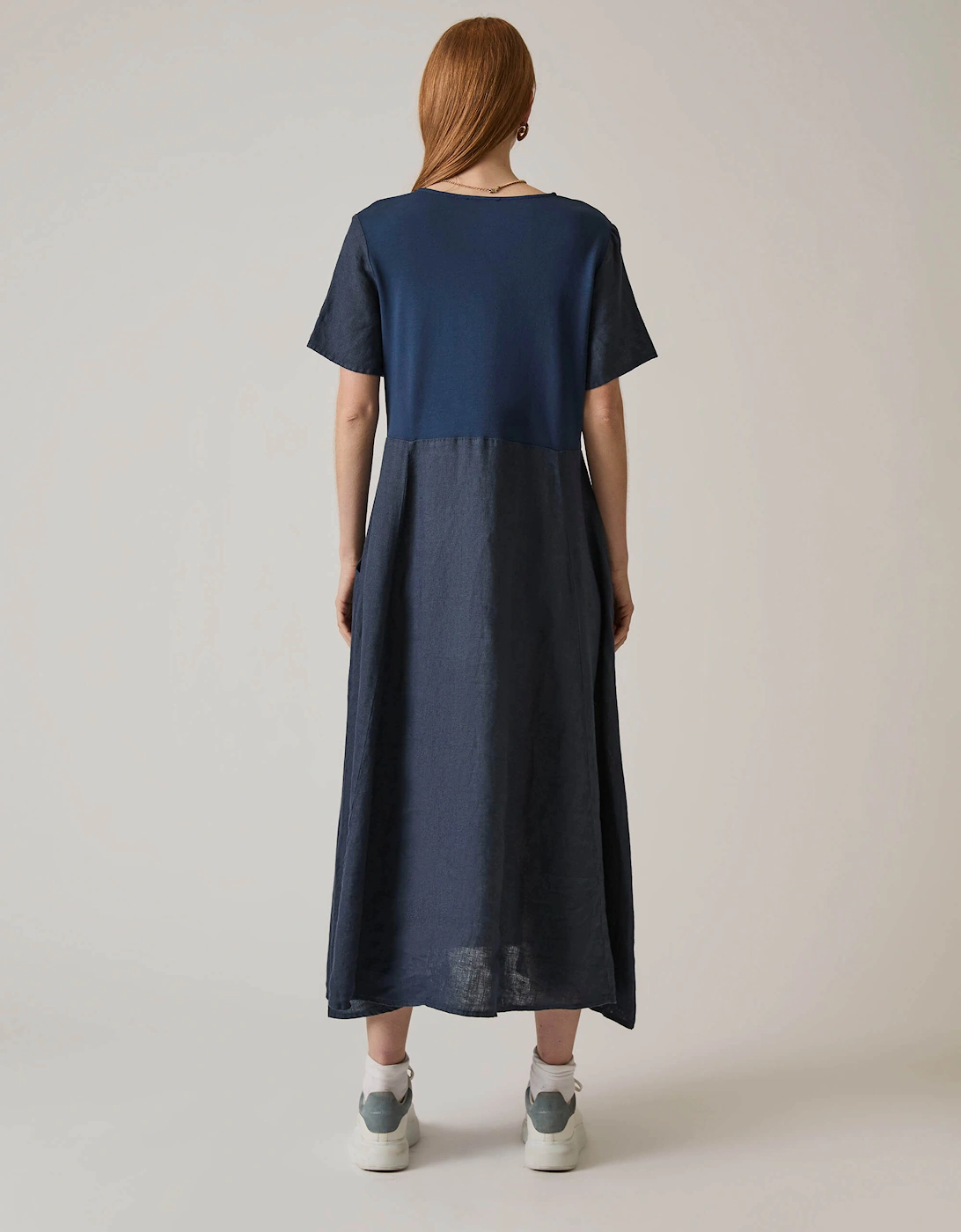 Linen Navy Pocket Midi Dress