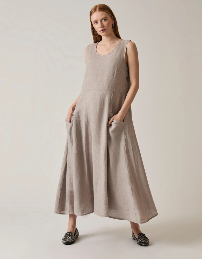 Linen Taupe Midi Dress