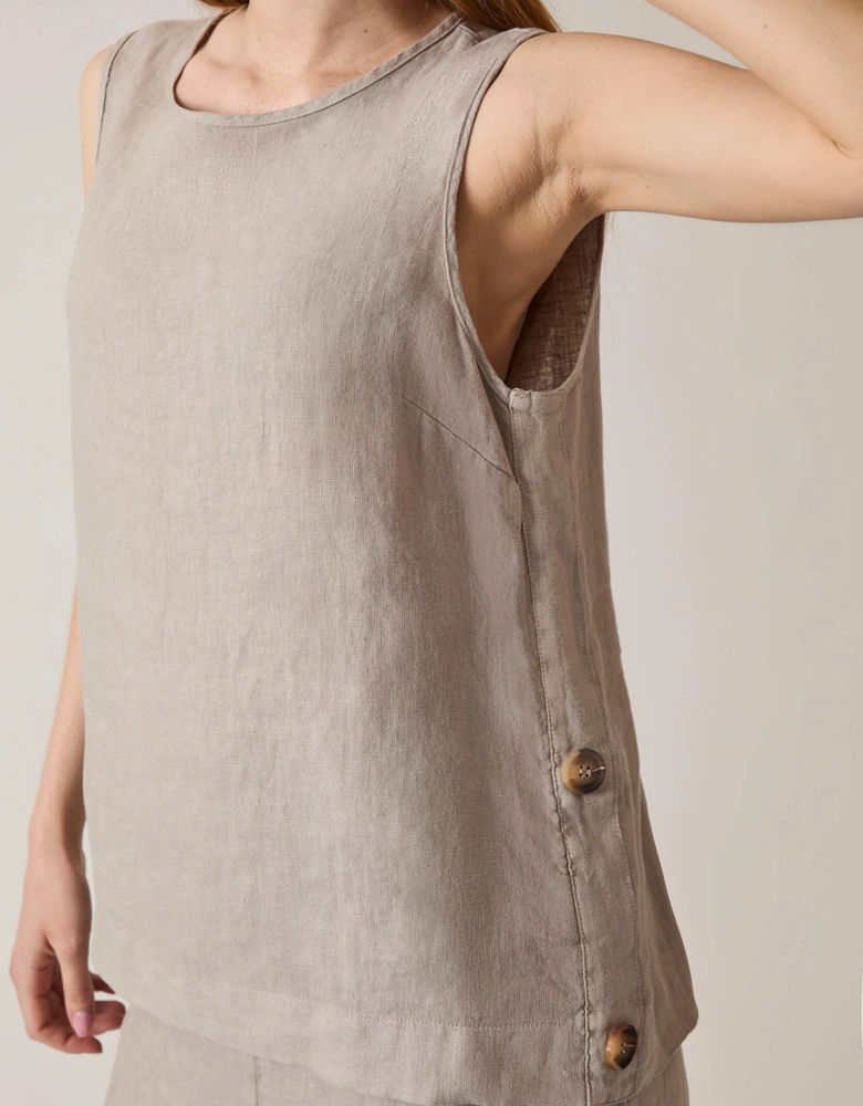 Taupe Linen Button Top