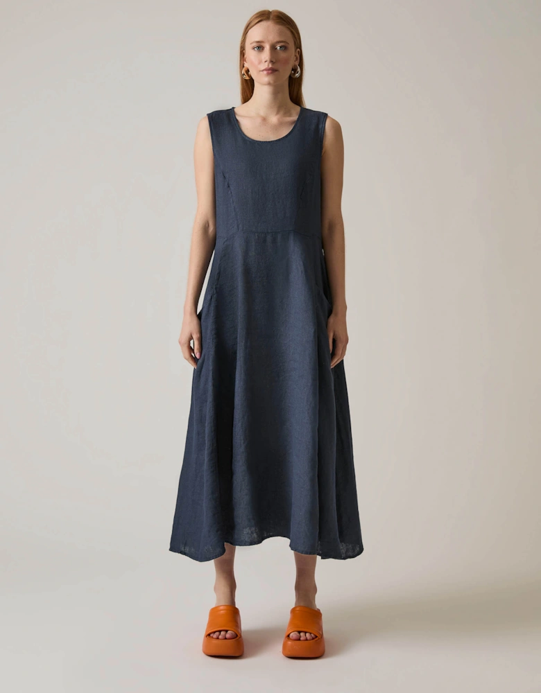 Linen Navy Midi Dress