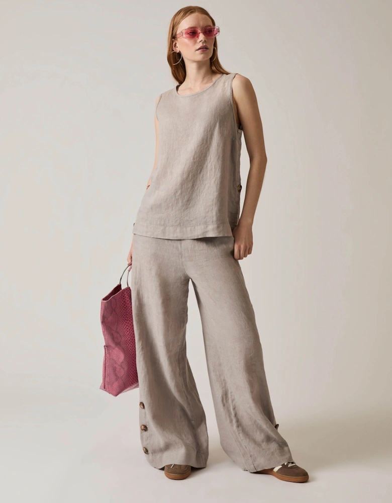 Taupe Linen Button Top