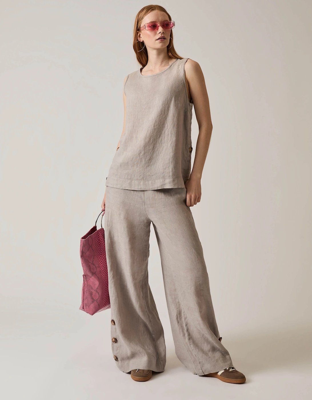 Taupe Linen Button Top