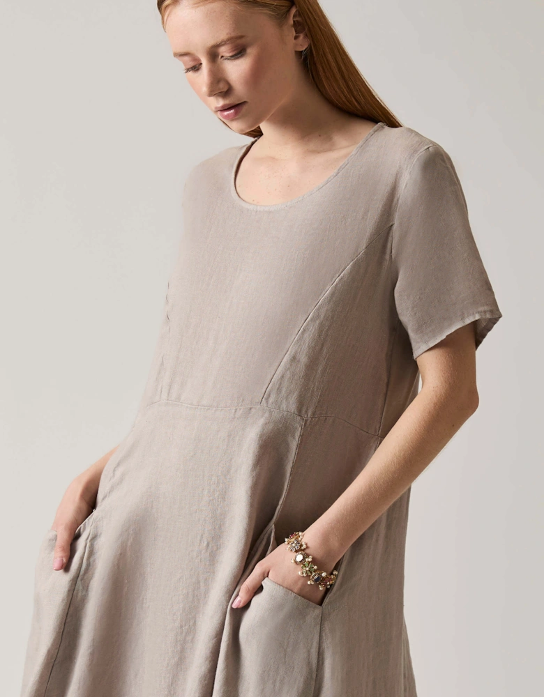 Linen Taupe Pocket Midi Dress