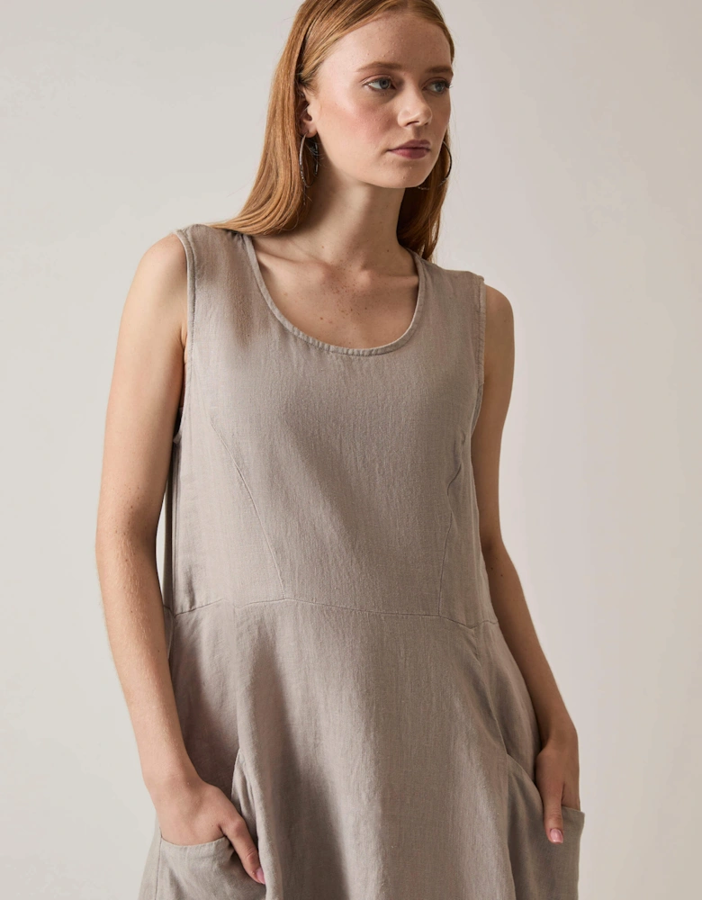 Linen Taupe Midi Dress