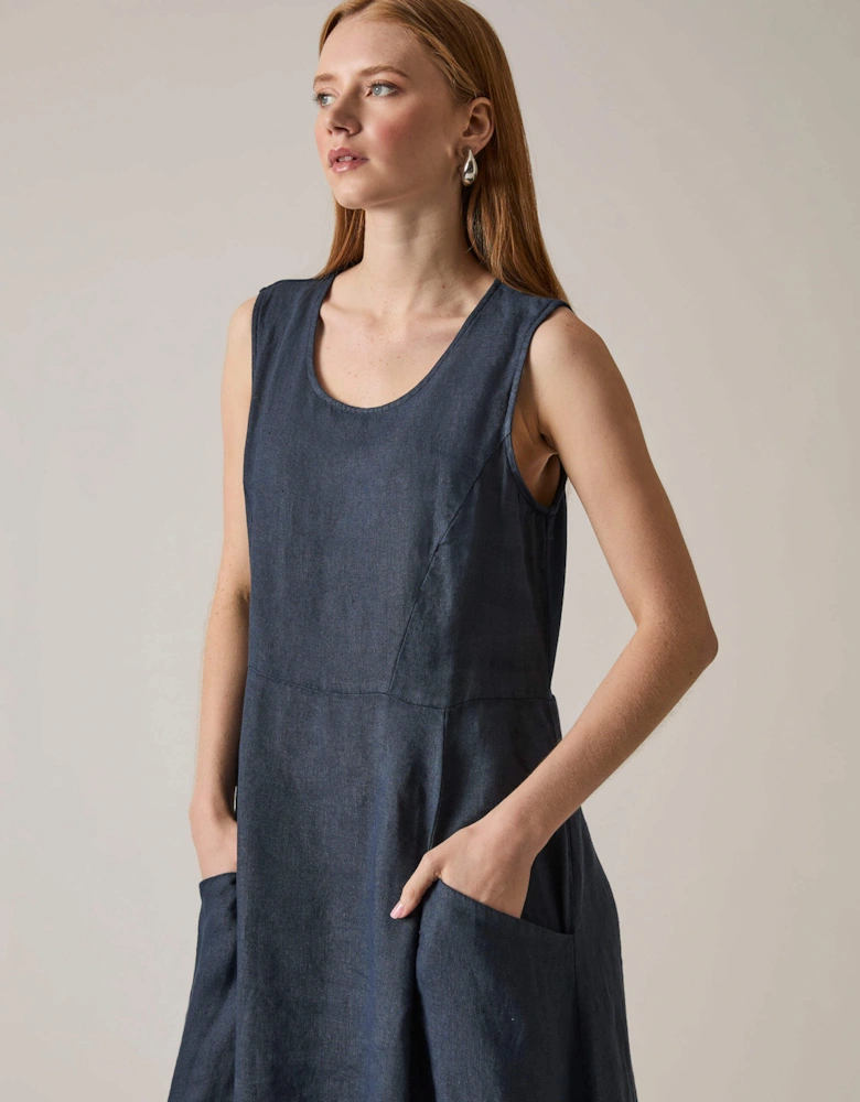 Linen Navy Midi Dress