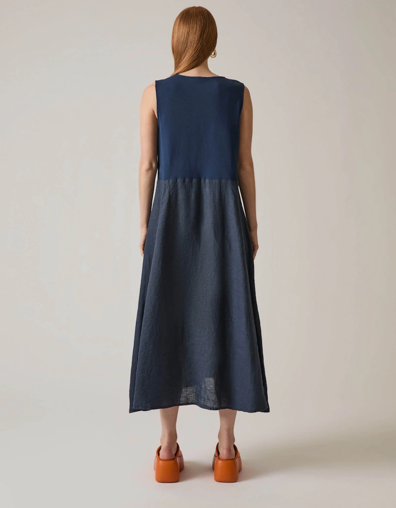 Linen Navy Midi Dress