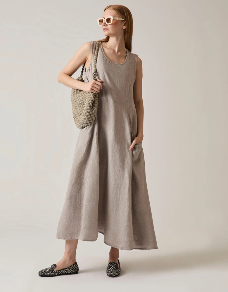 Linen Taupe Midi Dress