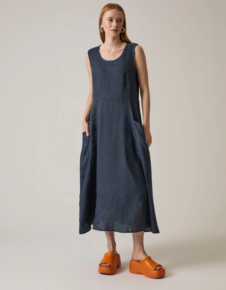 Linen Navy Midi Dress