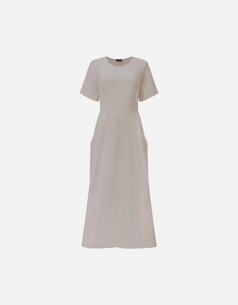 Linen Taupe Pocket Midi Dress