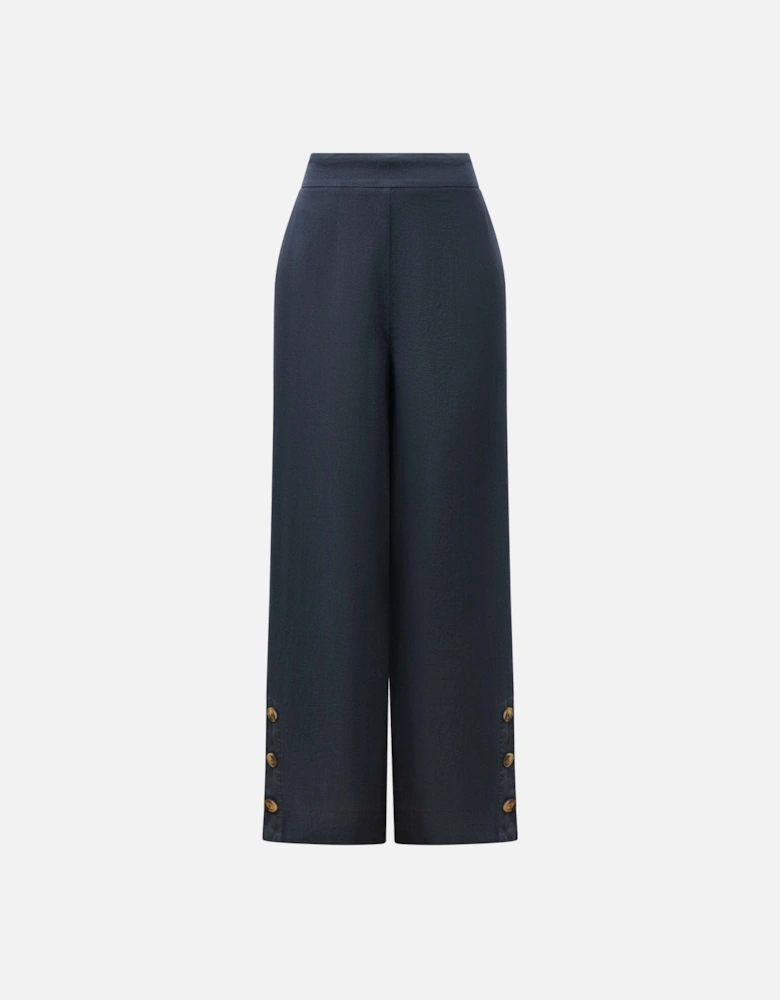 Navy Linen Button Trousers