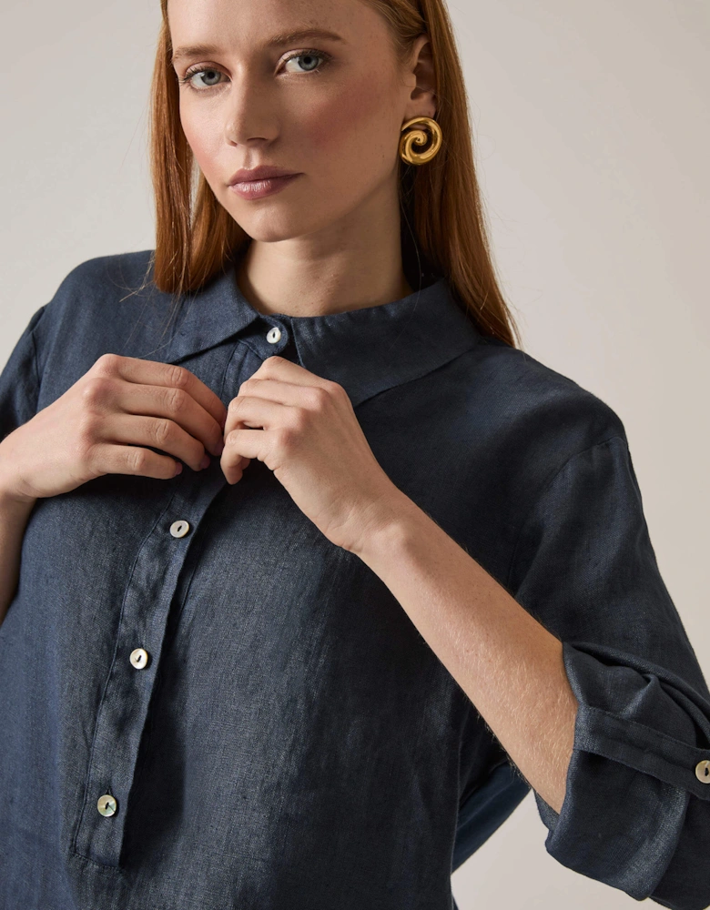 Navy Linen Blouse