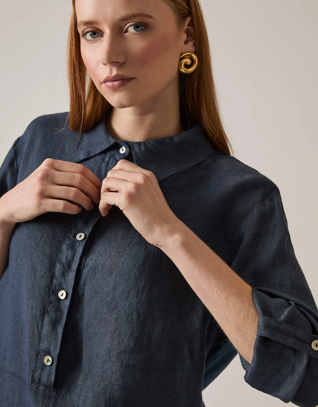 Navy Linen Blouse