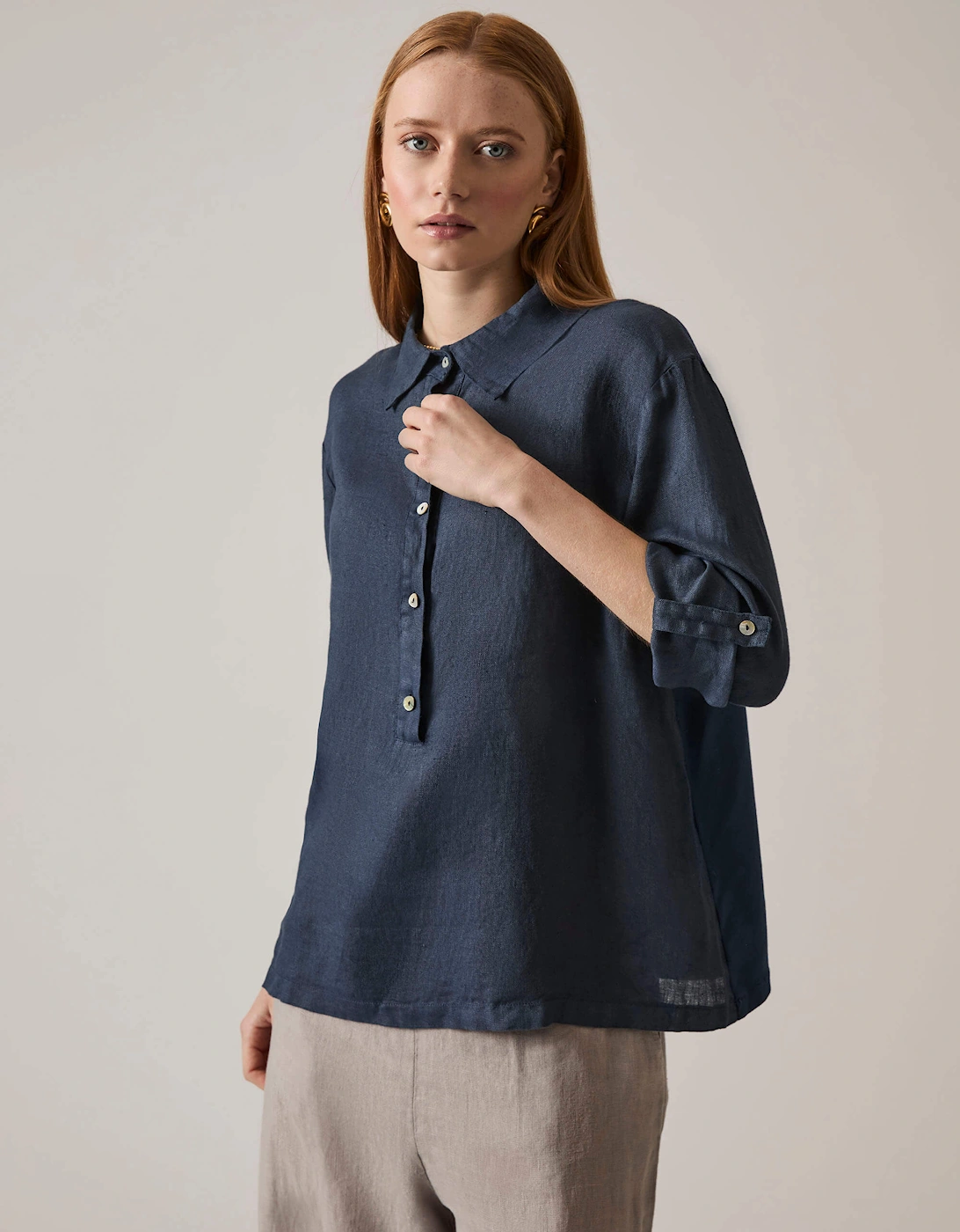 Navy Linen Blouse